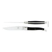 2er Set Tafelmesser von Forge de Laguiole mit Griffen aus natürlichem Horn vom Aubrac-Rind, hochglanzpolierte Klinge und Backen (Mitren), aus geschmiedetem T12-Stahl. Online-Shop Home-and-Kitchen.de
