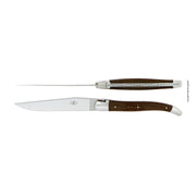 2er Set Tafelmesser von Forge de Laguiole mit Griff aus 5.000 Jahre alter Mooreiche, hochglanzpolierter Klinge 
und bekanntem Bienen-Emblem
Online-Shop Home-and-Kitchen.de