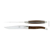 2er Set Tafelmesser von Forge de Laguiole mit Walnussgriffen, 
hochglanzpolierter Klinge und Backen (Mitren), aus T12-Stahl, in Handarbeit gefertigt, mit Ziselierungen, geliefert in Geschenkbox mit Echtheitszertifikat
Online-Shop Home-and-Kitchen.de