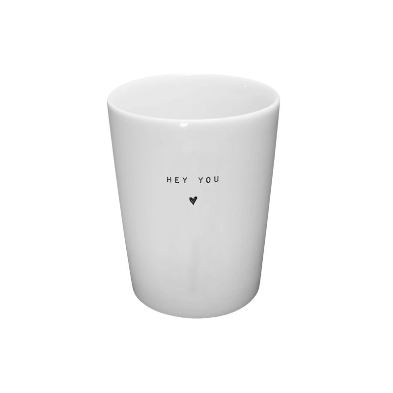 Goldscherben Porzellan Kaffeebecher weiß, Motiv Hey You, 280 ml, im Home-and-Kitchen Online Shop