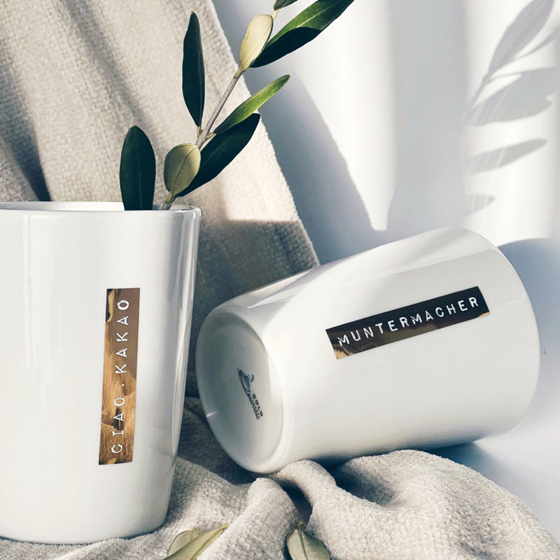 Kombinationsbeispiele Goldscherben Porzellan Kaffeebecher - weiß, unterschiedliche Motive, 280 ml, im Home-and-Kitchen Online Shop