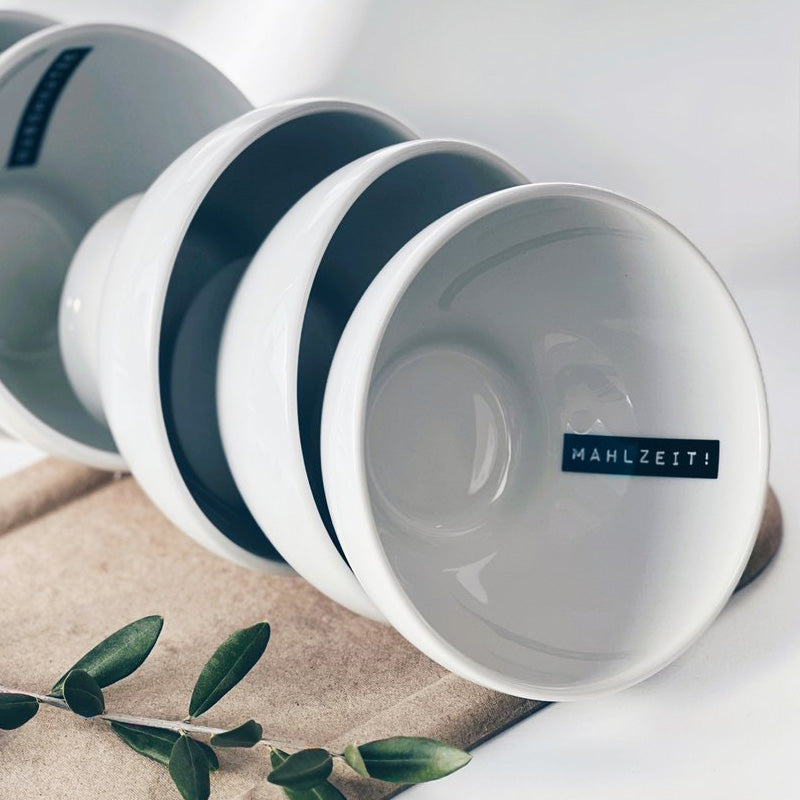 Stapelbeispiel Goldscherben Porzellan Müsli-Schale - weiß, mit 3 verschiedenen Motiven im Home-and-Kitchen Online Shop