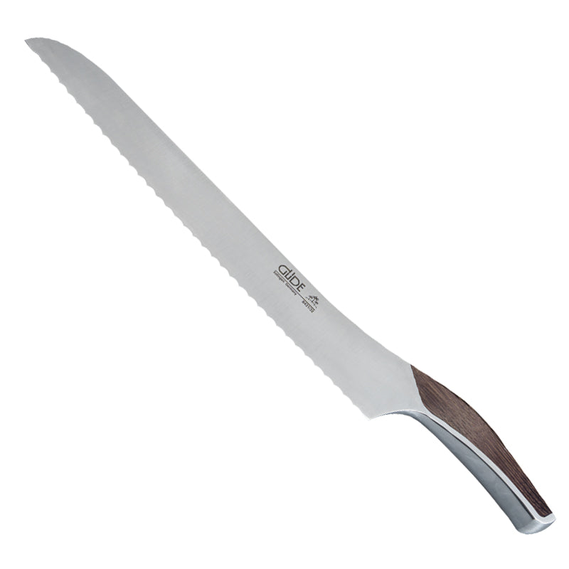 Durchgeschliffen aus einem Stück Stahl: Brotmesser SYNCHROS von Güde Messer Solingen mit traditionellem Wellenschliff, konvexer Griff mit Schalen aus Olivenholz oder Räuchereiche im Online-Shop Home-and-Kitchen.de
