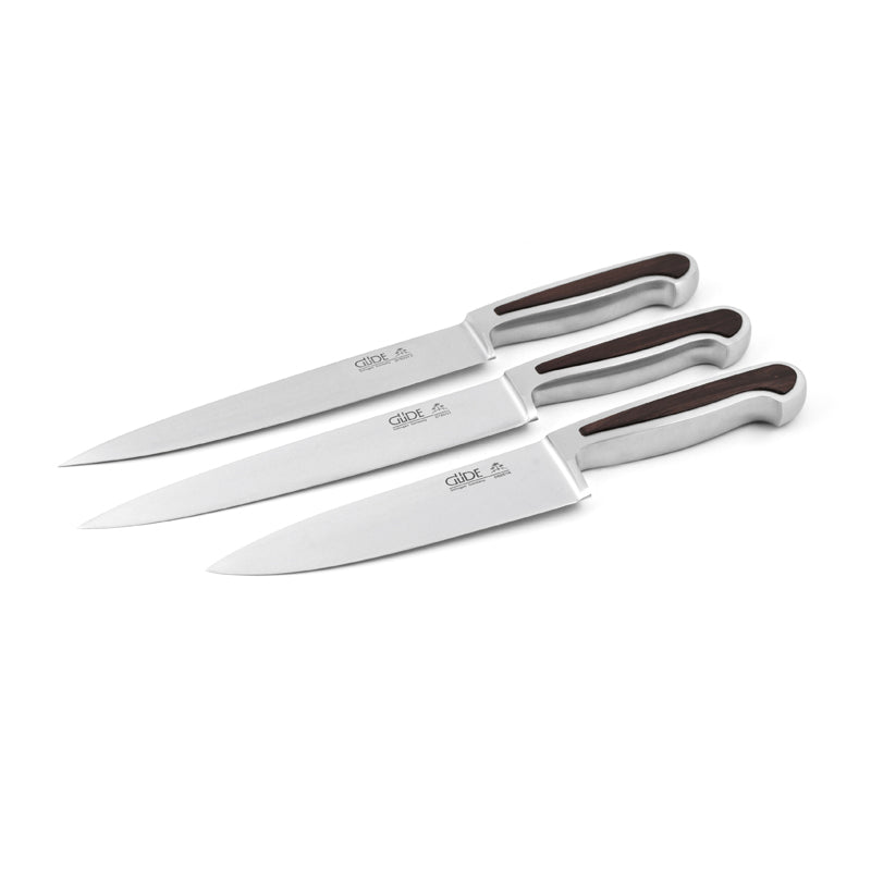 Produktauswahl der Messerserie DELTA von Güde Solingen, handgeschmiedet aus einem Stück Messerstahl, im Home-and-Kitchen Online Shop