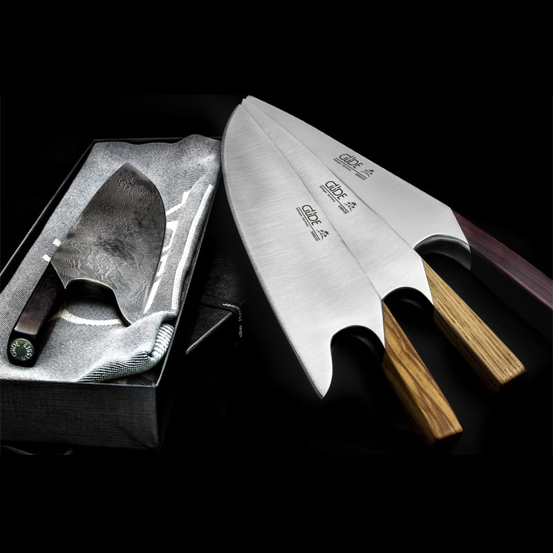 Güde Solingen Kochmesser THE KNIFE - Griff aus verschiedenen Hölzern, Gesamtlänge 26 cm, handgefertigt in Solingen, Lieferung inklusive Geschenkbox und Grubentuch