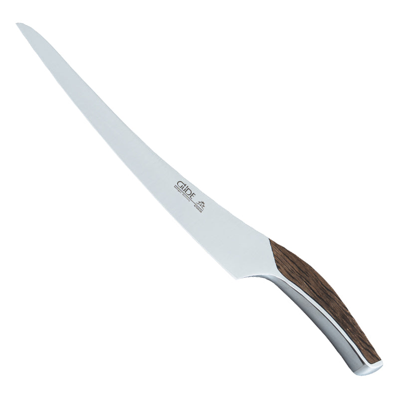 Tranchiermesser SYNCHROS von Güde Messer Solingen mit außergewöhn-licher Griffführung, Griffschalen aus Olivenholz oder Räuchereiche, in Handarbeit geschmiedet, im Online-Shop Home-and-Kitchen.de
