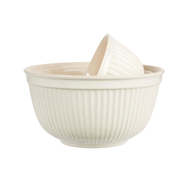 Mynte Schalen-Set butter-cream, von IB Laursen, Innenfarbe Vanille, mit Rillendesign, 25,5 cm, 22 cm und 18 cm, spülmaschinengeeignet, darf in den Gefrierschrank, backofengeeignet