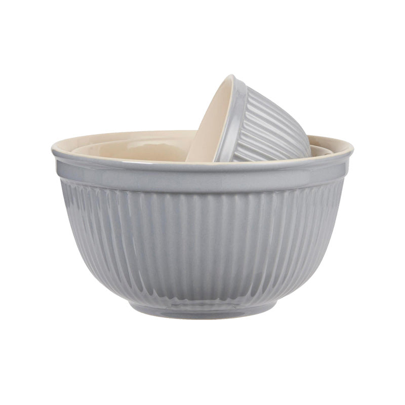 Mynte Schalen-Set french grey von IB Laursen, Innenfarbe Vanille, mit Rillendesign, 25,5 cm, 22 cm und 18 cm, spülmaschinengeeignet, darf in den Gefrierschrank