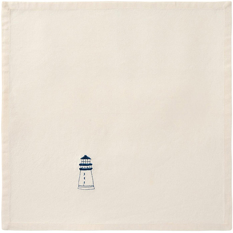 Gestickter Leuchtturm auf der butter-bream-farbenen Stoffserviette von IB Laursen aus der Serie Atlantis, 40x40 cm, waschbar bei 40 Grad