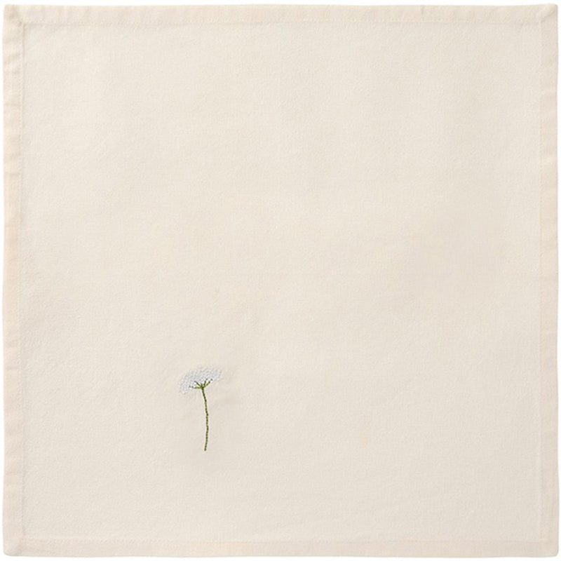 Doldenblüte auf weißer Stoffserviette Flora von IB Laursen, aufgestickt, 40x40 cm, bei 40 Grad waschbar, bügelbar