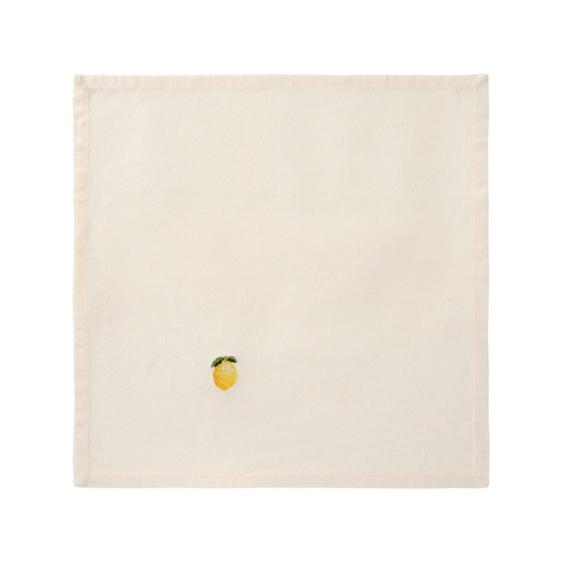 Kleine, aufgestickte gelbe Zitrone auf Stoffserviette Summer, Farbe butter-cream, von IB Laursen, 40x40 cm, waschbar bei 40 Grad