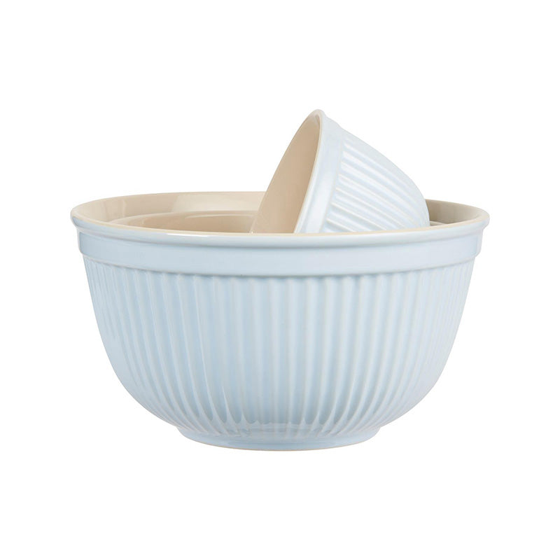 3-teiliges Schalen-Set Mynthe in der Farbe Stillwater, in den Größen 25,5, 22 und 18 cm, spülmaschinenfest, mit Rillendesign, für Backofen und Gefrierschrank