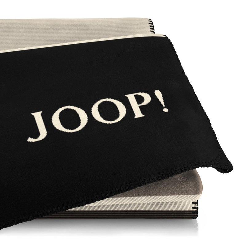 Biederlack-Wohndecke Grate mit Logo von Joop!, Zierstichrand, Größe 200 x 150 cm, Braun/Schwarz