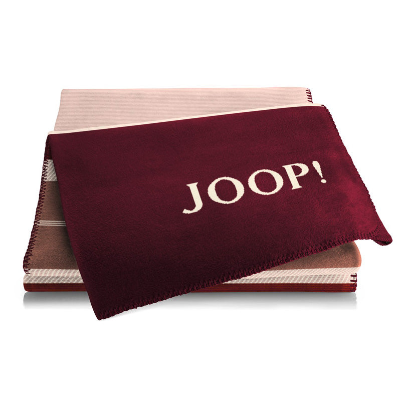 Wohndecke GRATE von Joop mit klassischem Schottenmuster in den Farben Rot, Altrosa und Bordeaux, Größe: 200 x 150 cm, hochwertige Baumwolle
