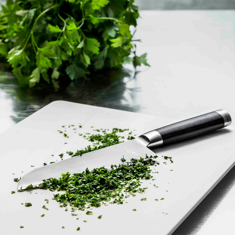 Beidseitig geschliffene Klinge, Griff aus schwarzem Pakkaholz : Santoku Messer No. 04 MICHEL BRAS von KAI
Kochmesser, High End Serie, Online-Shop Home-and-Kitchen.de
