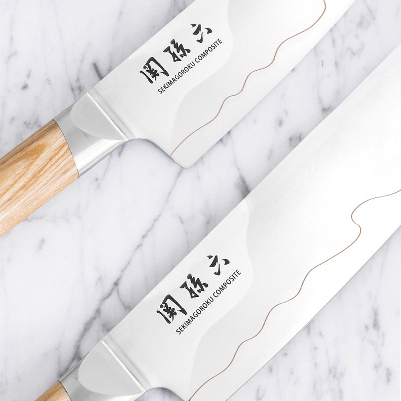 Abgerundeter und polierter Übergang vom Klingenblatt zum Griff in hellem Pakkaholz. Online-Shop Home-and-Kitchen.de