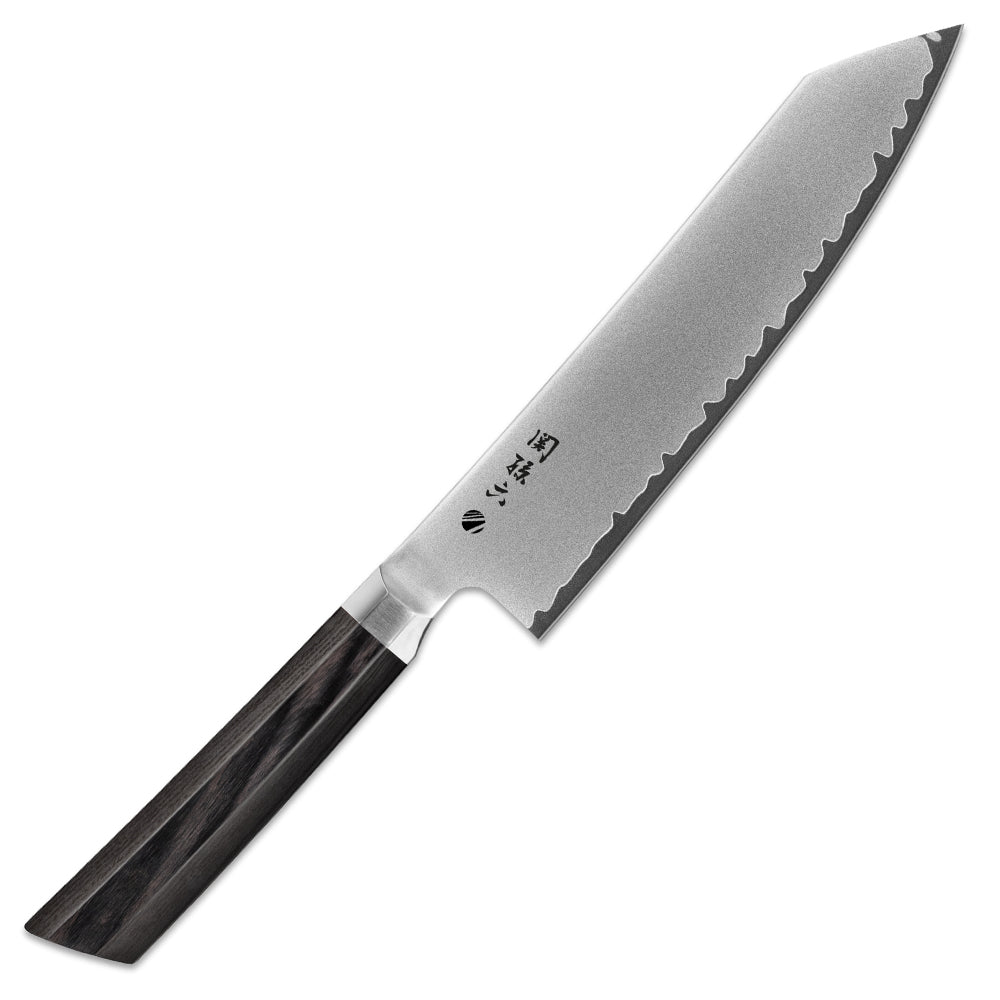 Handgefertigt in Japan: Kiritsuke von KAI - Serie: Sekimagoroku Kaname, 
schräg abgeschnittene K-Tip-Spitze, 
in 3 Größen, beidseitig geschliffen, Griff aus schwarzem Pakkaholz. 
Online-Shop Home-and-Kitchen.de
