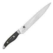 Schinkenmesser von KAI - Serie: Shun Nagare, beidseitig geschliffen, handgefertigt in Japan, Griffschalen aus 
Pakkaholz, grau-schwarz meliert
Online-Shop Home-and-Kitchen.de