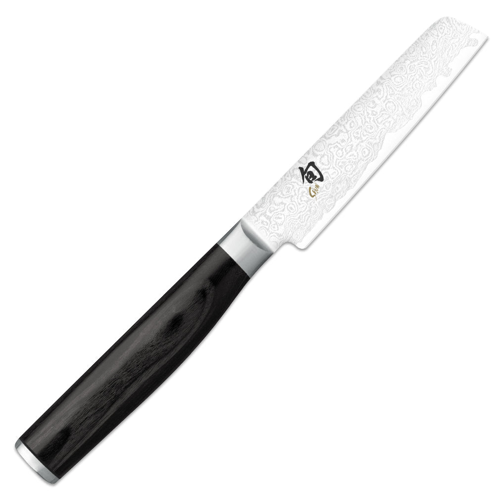 Officemesser von KAI - Serie: Shun Premier Tim Mälzer MINAMO
handgefertigt in Japan, beidseitiger Schliff, Grifflänge: 11 cm, Klingenlänge 9 cm, Griff aus schwarzem Pakkaholz.
Online-Shop Home-and-Kitchen.de