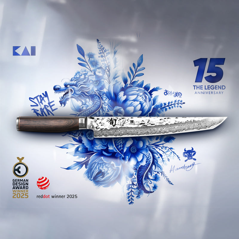 Tanto Slicer - The Legend SHUN Premier Anniversary Edition von KAI
Serie: Shun Premier Tim Mälzer, ausgezeichnet mit dem Design Award 2025 und Reddot-Gewinner 2025.


