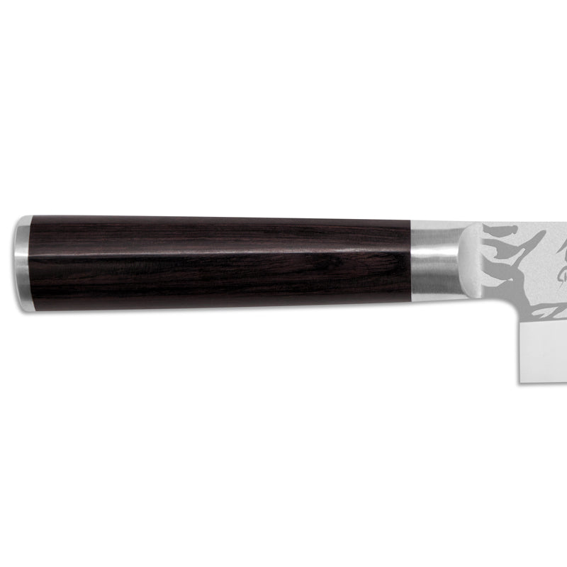 Griff aus schwarzem, feuchtigkeitsresistentem Pakkaholz bei der Usuba Messer- Serie: Shun Pro Sho, von KAI,  Online-Shop Home-and-Kitchen.de
