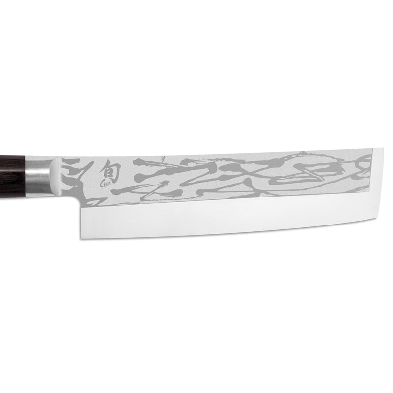 Klinge mit moderner Ätztechnik, handgefertigt in Japan, bei Usuba Messer von KAI - Serie: Shun Pro Sho, im Online-Shop Home-and-Kitchen.de
