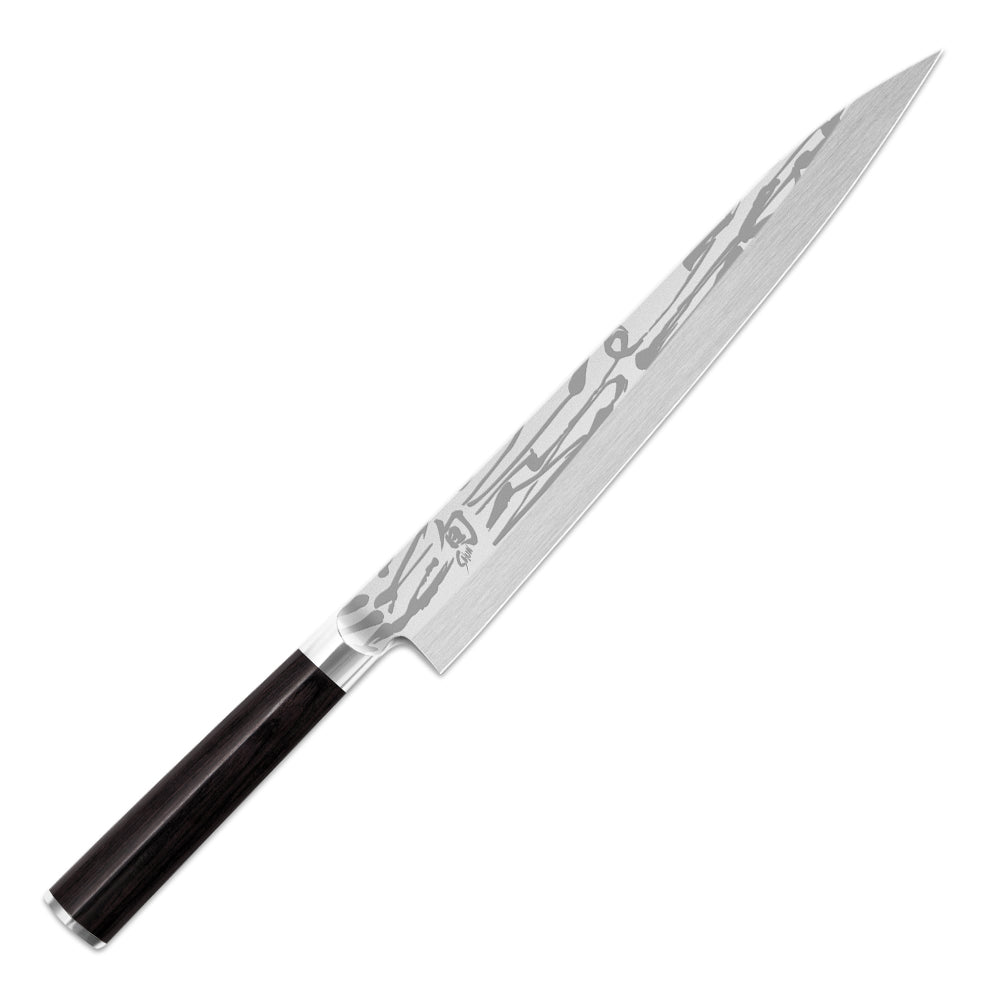 Yanagiba Messer von KAI in 2 Größen
Serie: Shun Pro Sho, Klinge mit moderner Ätztechnik, aus Japan, 
einseitiger Klingenschliff, Griffschale aus schwarzem Pakkaholz.
Online-Shop Home-and-Kitchen.de
