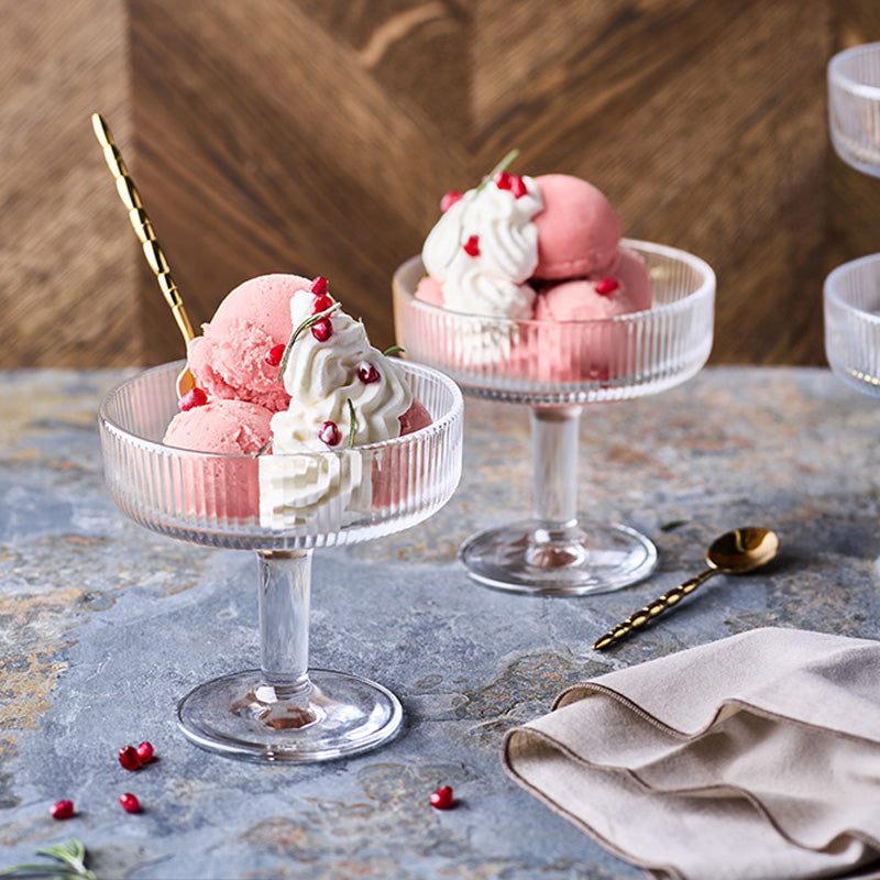 Eisschalen ALICE von La Rochere, 290 ml, 6er Set, geriffltes Glas, langer Standfuß, auch für andere Speisen geeignet