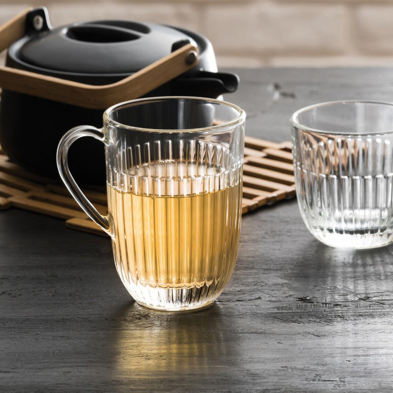 6er Set Glastassen QUESSANT, für Kaffee und Tee, von La Rochere, 360 ml, Riffel-Design, moderne Form