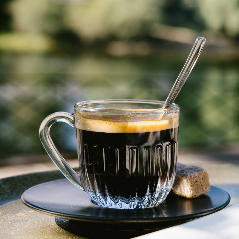 La Rochere Glas-Kaffeetasse Quessant, 250 ml, im 6er Set, für eine Pause im Garten, mit stabilem Henkel, Höhe 8,1 cm, für viele Kaffeeautomaten und Siebträgermaschinen geeignet