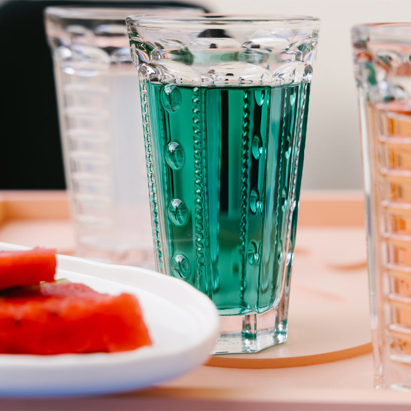 Besonders schön: farbige Getränke im Longdrinkglas SAGA PEARLS von La Rochere, im 6er Set, 350 ml, kombinierbar mit Gläsern der gleichnamigen Serie