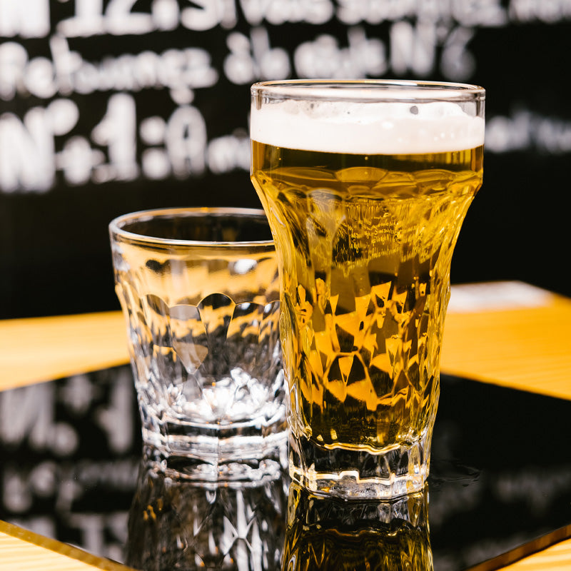 Als Kombi: Bier- und Cocktailgläser Silex, 430 ml und 300 ml von La Rochere, mit stilvollem Facettenmuster, Pressglas, spülmaschinengeeignet
