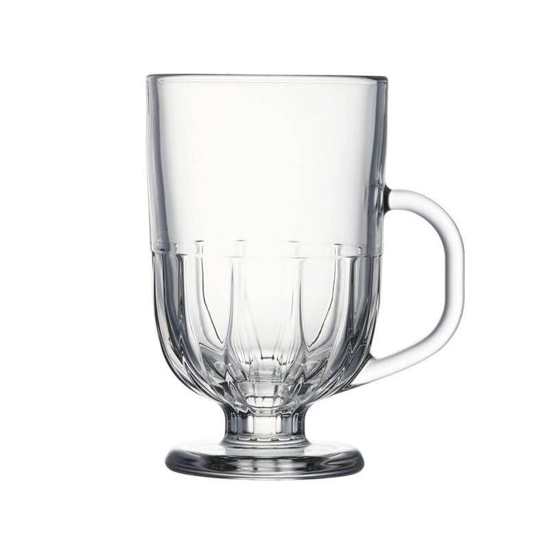 Flore Glastassen im 4er Set, La Rochere, Frankreich, 330 ml, mit kleinem Standfuss, Art-Deco-Stil, versetzter Henkel