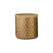 Vorratsdose HEATH aus Porzellan von Ladelle, in Karamell oder Jadegrün, Holzdeckel, Höhe und Durchmesser 12 cm, Flechtmuster. Online-Shop Home-and-Kitchen.de