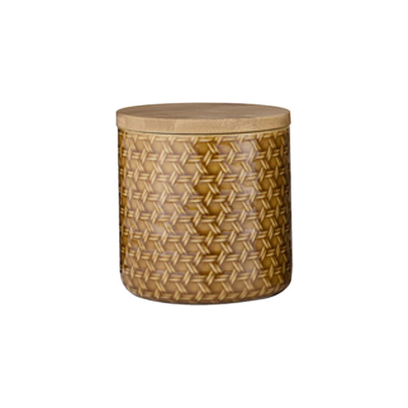 Vorratsdose HEATH aus Porzellan von Ladelle, in Karamell oder Jadegrün, Holzdeckel, Höhe und Durchmesser 12 cm, Flechtmuster. Online-Shop Home-and-Kitchen.de