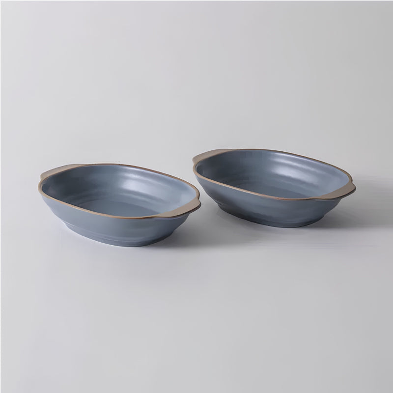 Ladelle Auflaufform CLYDE ,2-teiliges Set mit jeweils 21 cm Länge, backofenfest bis 180 Grad, blaue Glasur aus Blähton, spülmaschinengeeignet, robust