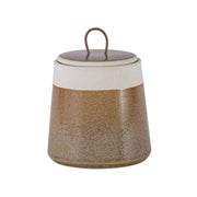ASTER Vorratsdose von Ladelle, Keramik, mit Deckel, 2-farbige Tauchglasur, Farbe Senfgelb und helles Beige, Trichterform, Schlaufe zum Hochheben des Deckels, spülmaschinengeeignet, Online-Shop Home-and-Kitchen.de