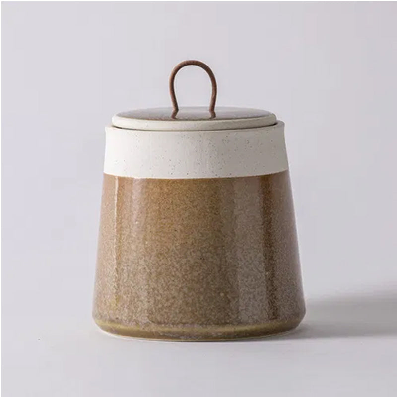 Ladelle ASTER-Vorratsdose, Keramik, mit Deckel, 2-farbige Tauchglasur, Farbe Senfgelb und helles Beige, Trichterform, mit Schlaufe zum Hochheben des Deckels, spülmaschinengeeignet, Online-Shop Home-and-Kitchen