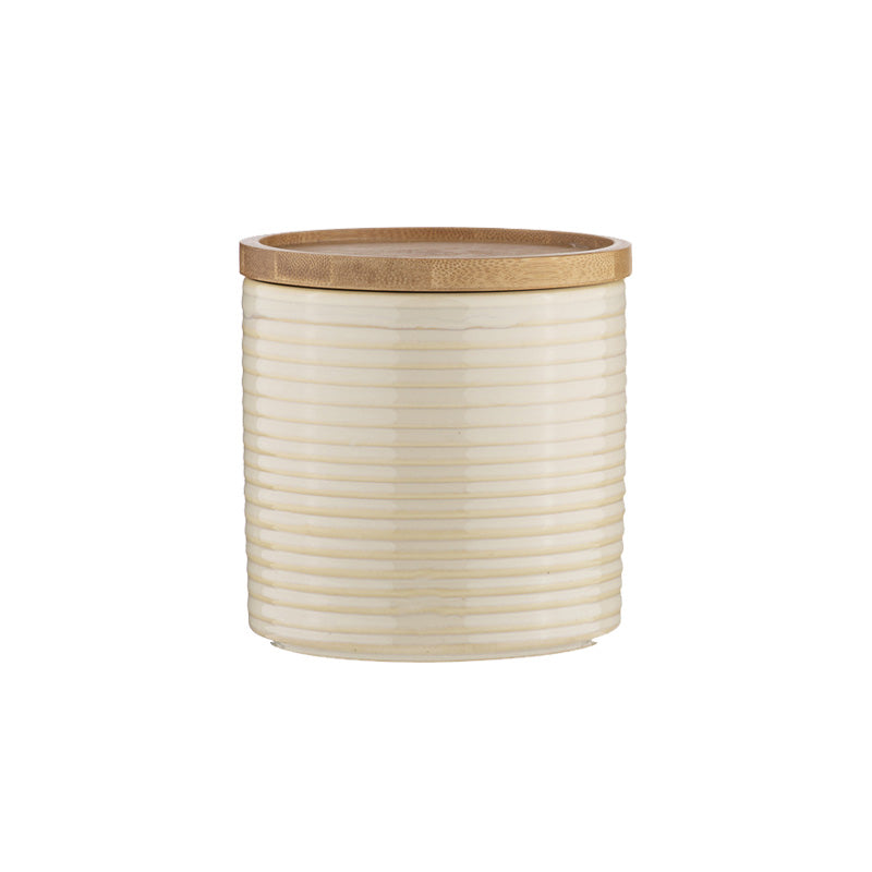 Stapelbare Vorratsdosen STAX von Ladelle, Beige, Holzdeckel mit Silikonrand zum luftdichten Verschließen, Höhe 16 cm, Durchmesser 12 cm / Höhe und Duchmesser jeweils 12 cm / Höhe 8 cm, Durchmesser 12 cm, modernes Rippenmuster im Online-Shop Home-and-Kitchen.de