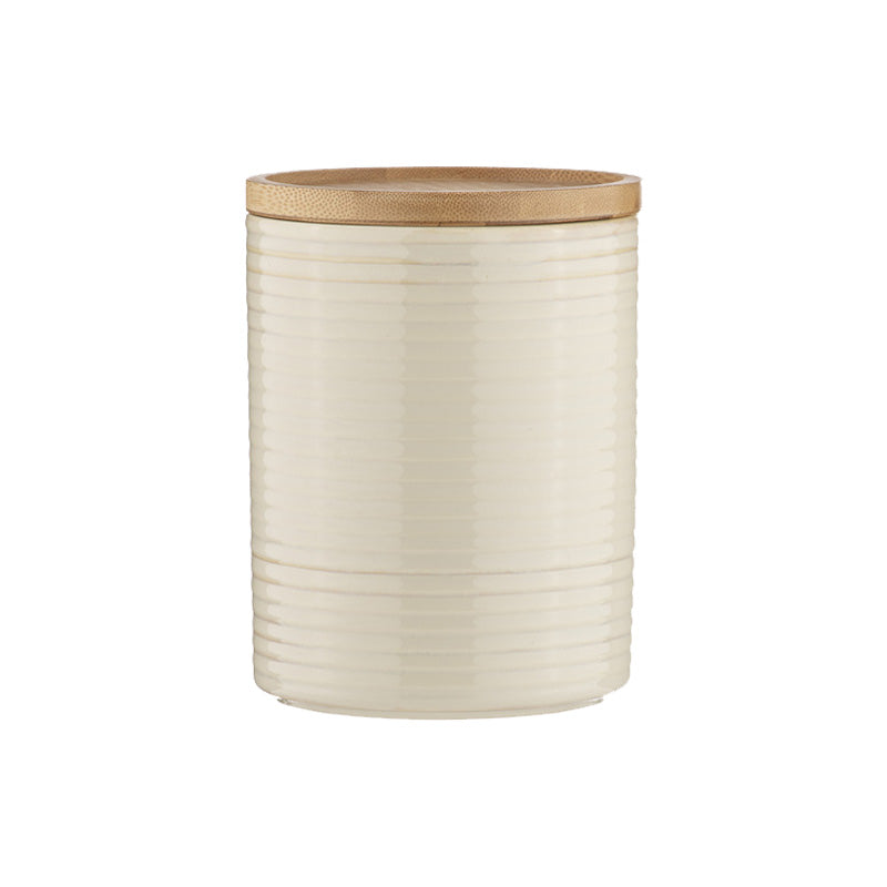 Moderne, stapelbare Vorratsdosen STAX von Ladelle, Beige, Holzdeckel mit Silikonrand zum luftdichten Verschließen, Höhe 16 cm, Durchmesser 12 cm / Höhe und Duchmesser jeweils 12 cm / Höhe 8 cm, Durchmesser 12 cm, mit Rippenmuster im Online-Shop Home-and-Kitchen.de