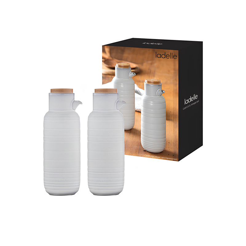 Ladelle Keramik Essig- und Ölspender CROFT, jeweils 480 ml, mit Holzdeckel und kleinem Ausgießer, schlichte Form