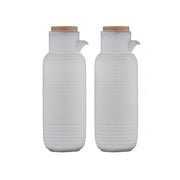 Essig- und Ölspender-Set CROFT von Ladelle, Keramik, schmaler Ausgießer, mit Holzdeckel, schlichte Form, 480 ml
