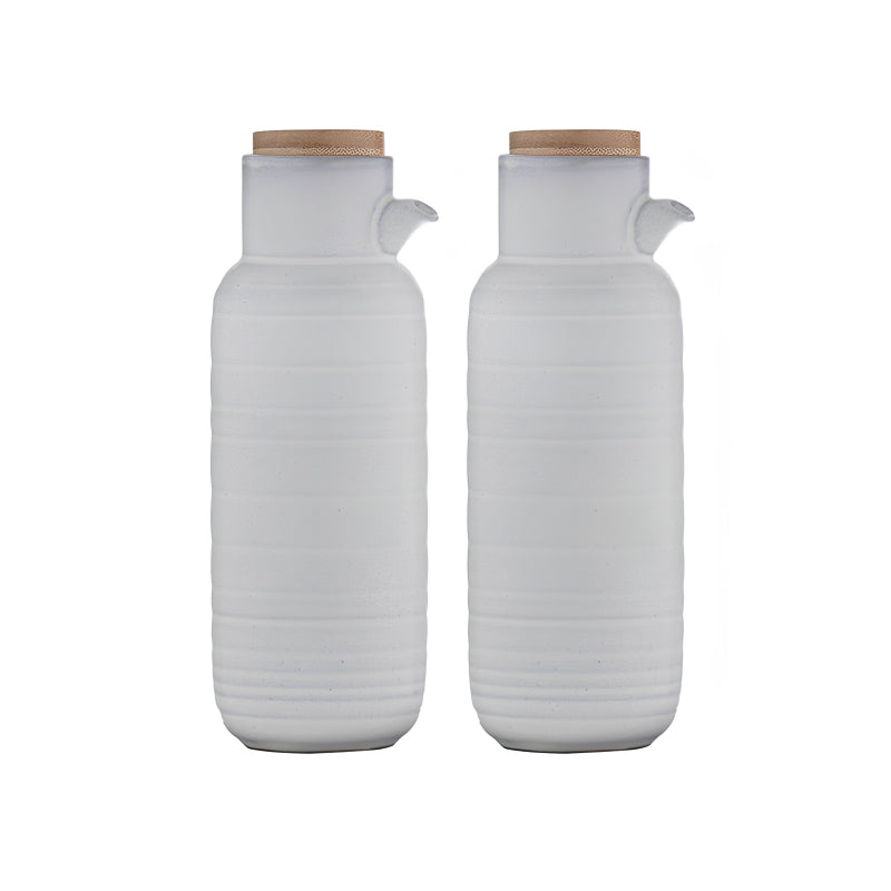 Essig- und Ölspender-Set CROFT von Ladelle, Keramik, schmaler Ausgießer, mit Holzdeckel, schlichte Form, 480 ml
