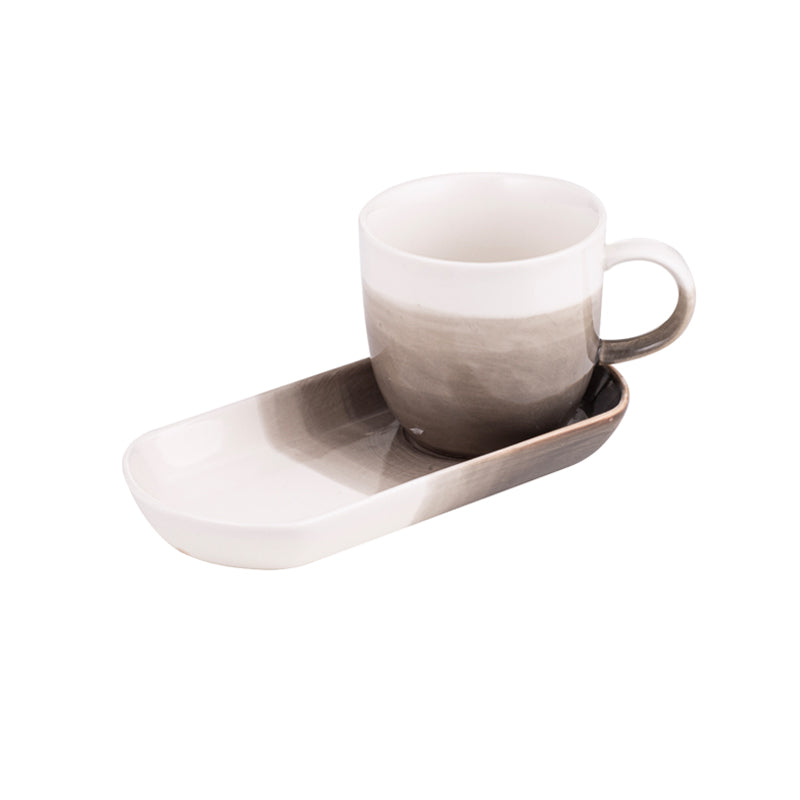 Kaffeebecher und Teller-Set Immerse von Ladelle, in 4 Farben erhältlich,Volumen 200 ml, extralange Untertasse als Ablage, Länge 18 cm, Breite 8,5 cm, miteinander kombinierbar