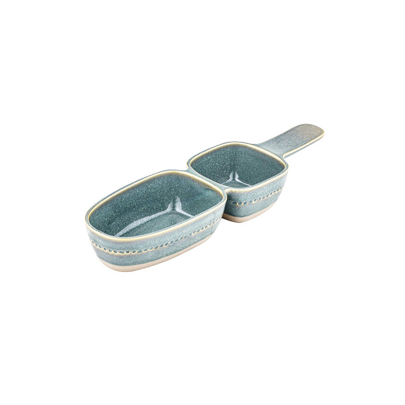 Cameo Servier-Stick von Ladelle, Farbe: salbeigrün, Größe 35,5x10,3x5,5 cm, 2 verbundene Keramikschalen, 1 groß, 1 klein, mit Keramikgriff, und Perlenrand