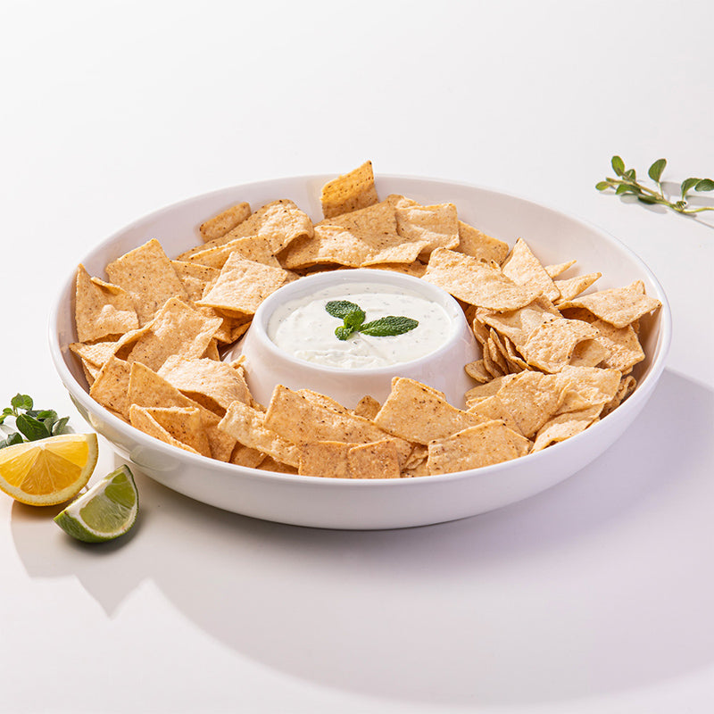 Alto Serviergeschirr von Ladelle für Chips, kleine Naschereien, weisse Keramik, Gesamtdurchmesser 32,5 cm, Schalendurchmesser 14 cm