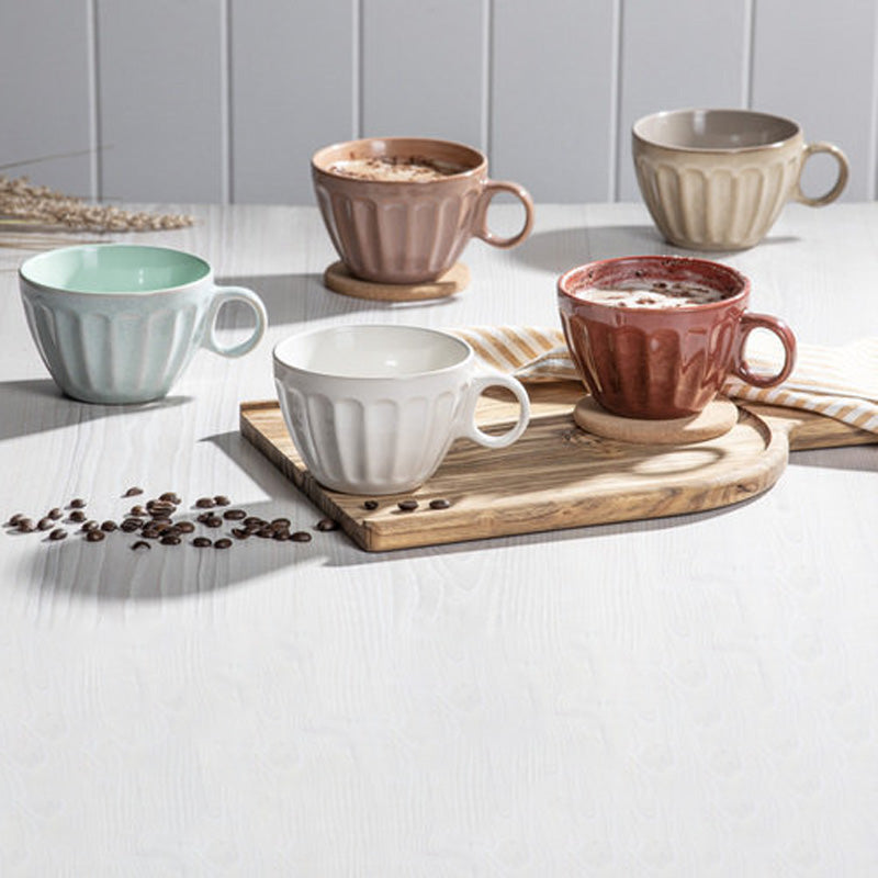 Keramiktasse ELAN mit Korkuntersetzer von Ladelle, Volumen 350 ml, in 4 verschiedenen Farben, für Caféhaus-Feeling, super kombinierbar 