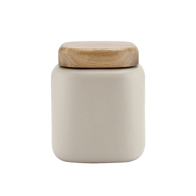 ESSENTIALS Vorratsdose von Ladelle, Keramik, Holzdeckel, Höhe 12 cm, Durchmesser 10 cm, Volumen 750 ml