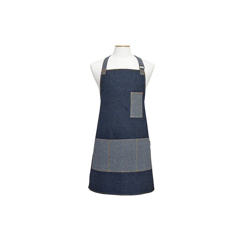 Küchenschürze Denim Blue von Ladelle, Jeansstoff mit Tasche für Handy, 2 große Taschen an der Hüfte, 80 x 70 cm, Nackenschieber zur Einstellung der Größe