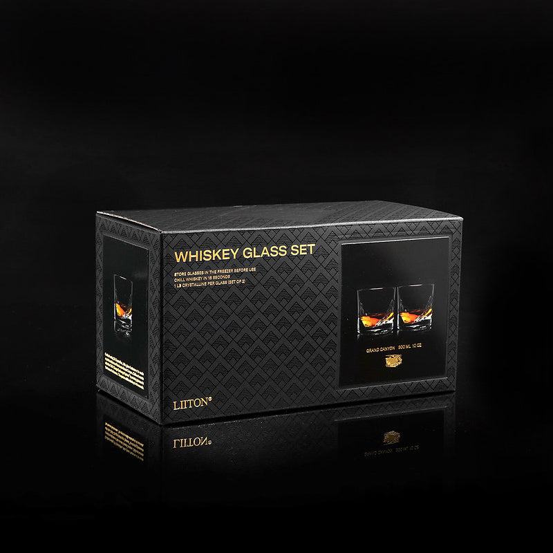 WIm Geschenkkarton: von Liiton: Whiskygläser GRAND CANYON im 2er Set, Volumen 300 ml, bleifreies Kristallglas, 3D-Relief im Glasboden,